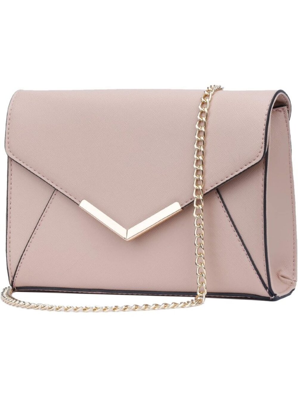 Women A Pink Faux Leather Envelope Clutch Purse Crossbody Chain Evening Bag
